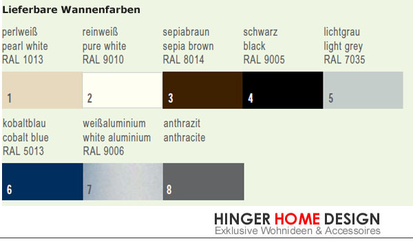 Lieferbare Wannenfarben